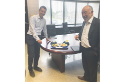 Health Minister Christian Dubé visited Pontiac Hospital, where he sampled pureed food and discussed local healthcare challenges with MNA André Fortin, among others. Photo: Courtesy of Nicole Boucher Larivière