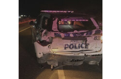 A 61-year-old man was arrested over the long weekend for impaired driving after rear-ending a stationary police cruiser on Autoroute Guy-Lafleur. Photo: Service de police de la Ville de Gatineau Facebook Page